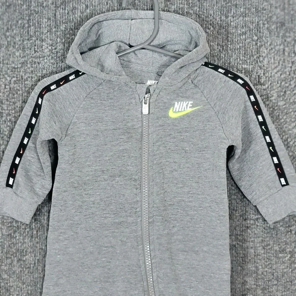 Nike Baby One Piece Coverall Boys 6M Gray Romper Full Zip Infant Hooded Jumpsuit